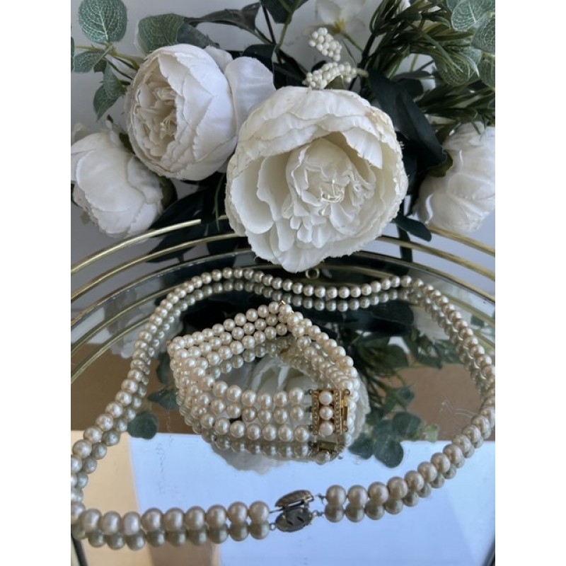 SET VINTAGE PERLE COLIER SI BRATARA
