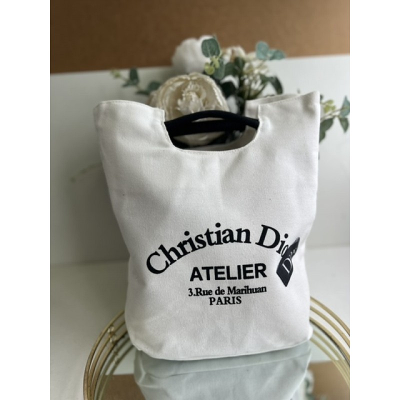 GEANTA TEXTILA DE VARA CHRISTIAN DIOR- ALB